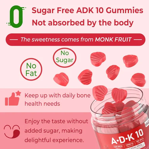 Miniatura 6 de Vitamina D3 + K2 + A Gummies 5000IU/10000 UI – Suplemento de vitamina D3 Con K2 con calcio magnesio zinc, vitamina C y E, alta dosis máxima