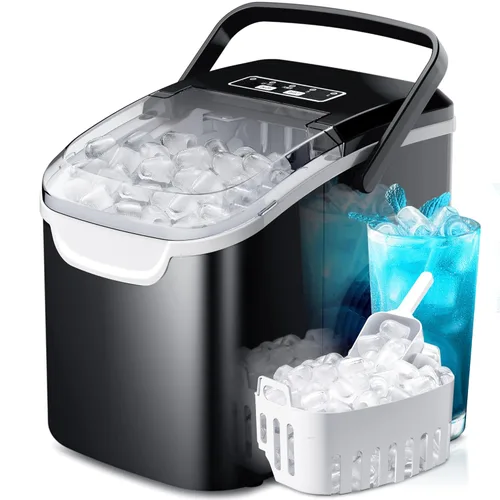 Miniatura 13 de Crzoe Encimera para hacer hielo con asa, 2 tamaños de hielo, 8 cubos de hielo en 6 minutos, 26 libras/24 horas, máquina de hielo portátil
