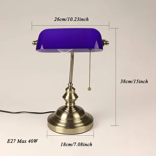 Miniatura 7 de Vintage Green Banker's Desk Lamp Antique Traditional Table with Switch Glass Adjustable Lampshade Bronze Finish E27 Blue