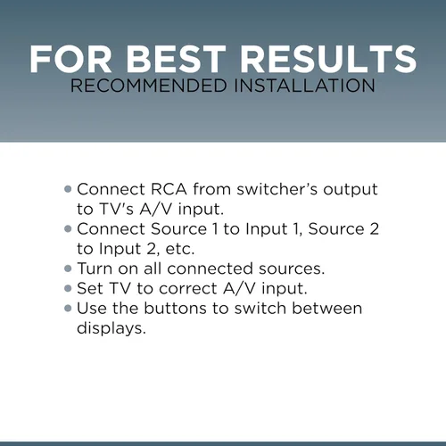 Miniatura 8 de THE CIMPLE CO Kit de conmutador RCA de 4 vías, caja de interruptores A/V de 4 entradas/1 salida para video y audio compuestos, divisor e interruptor