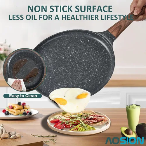 Miniatura 5 de AOSION Sartén antiadherente para crepas de 11 pulgadas, sartén para crepé de cerámica, sartén para tortillas para panqueques, tortillas, huevos