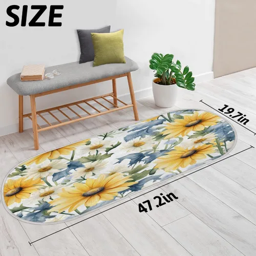 Miniatura 2 de cfpolar Alfombras de baño antideslizantes de girasoles blancos con margaritas blancas, tapete de baño de microfibra absorbente, lavable a máquina