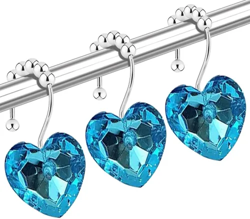Miniatura 6 de Ganchos de cortina de ducha de cristal negro con diamantes para baño, 12 unidades, anillos de acero inoxidable plateados a prueba de óxido, colgador