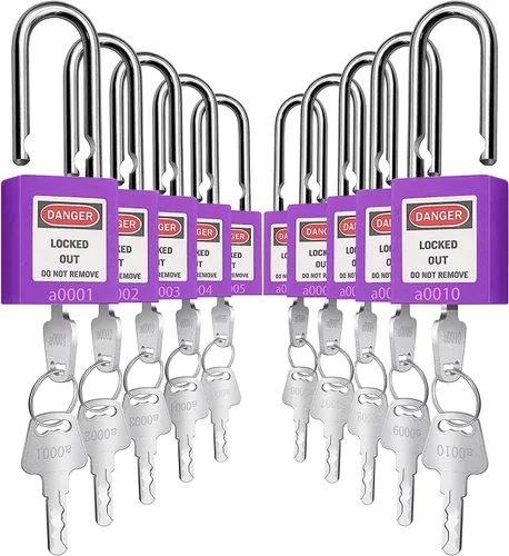 Miniatura 15 de SAFBY Loto - Candados seguros con 10 llaves para estaciones y dispositivos de bloqueo (amarillo, clave diferente)