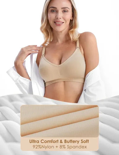 Miniatura 4 de HOFISH Brasier de lactancia para lactancia materna, bralette inalámbrico con almohadillas, extensores y clips, paquete de 3 unidades S-XXL
