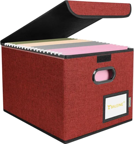Miniatura 46 de Caja organizadora de archivos Baleine con tapa, organizador de carpetas de archivos plegable con deslizador de plástico, caja de carpetas