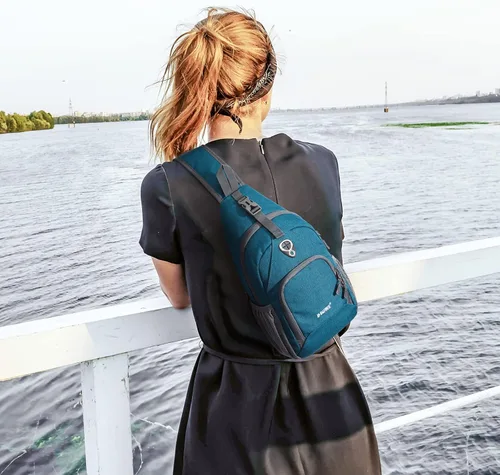 Miniatura 7 de G4Free Bolso bandolera RFID, mochila cruzada para el pecho, bolso de hombro para senderismo al aire libre Azul verdoso