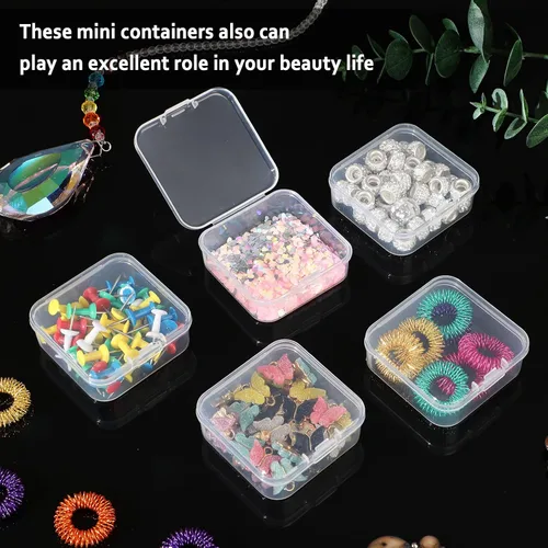 Miniatura 5 de SATINIOR 100 Piezas Cajas de Almacenamiento de Perlas de Plástico Transparente Cajas Pequeñas Claras con Tapa con Bisagras Estuche de Plástico