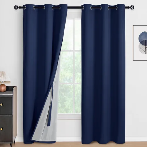 Miniatura 143 de DWCN Cortinas 100% opacas de 84 pulgadas de largo para dormitorio con forro negro, paneles de cortina de ventana de doble capa con aislamiento Azul