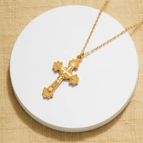Miniatura 27 de Fettero - Collar con dije de cruz de fe, chapado en oro de 14 K, cadena fina, minimalista, simple, pequeña, para oración, regalo de joyería religiosa