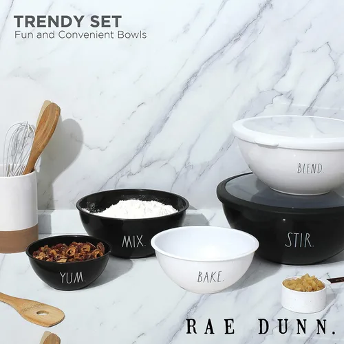 Miniatura 2 de Rae Dunn Tazones para mezclar con tapas, juego de 10 cuencos de plástico anidables incluye 5 tazones de preparación y 5 tapas (negro)