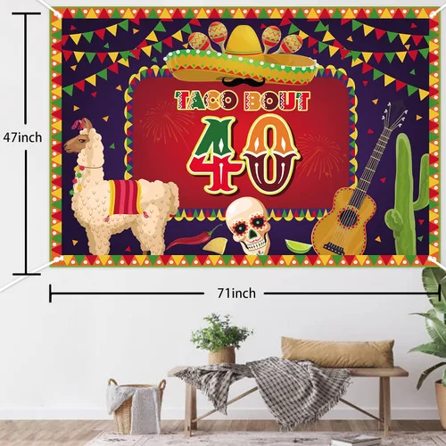 Miniatura 2 de Cartel de decoración de cactus mexicano de 4 x 6 pies, fiesta de 40 pies, fiesta de taco de fotos de cumpleaños 40, suministros de fiesta
