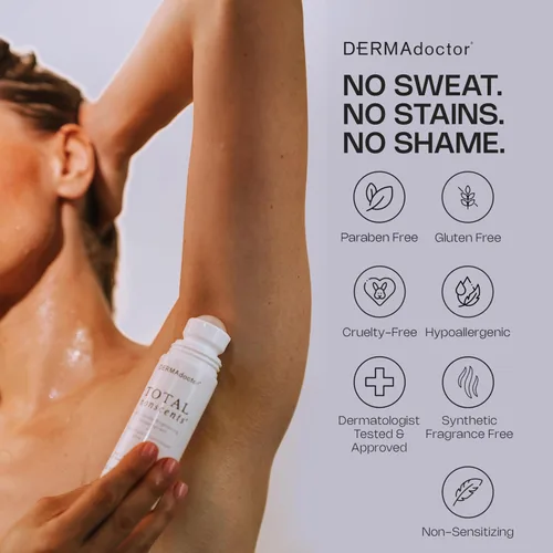 Miniatura 6 de DERMAdoctor Antitranspirante para mujeres con piel sensible, iluminador ultra suave Total NonScents, desodorante antitranspirante de fuerza clínica