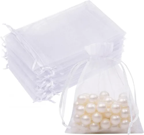 Miniatura 49 de Bolsas de organza de 3x4 pulgadas, 50 paquetes de pequeñas bolsas de regalo de malla con cordón, bolsas de muestra para fiesta, boda, baby shower