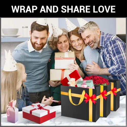 Miniatura 6 de EUSOAR Bolsas de compras pequeñas negras con asas doradas, paquete de 20 bolsas de regalo de 10.6 x 3.1 x 8.3 pulgadas con asas a granel, bolsas