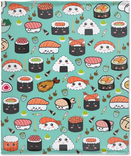 Miniatura 10 de Manta de franela con patrón de sushi de comida para regalo, manta de franela ultra suave y acogedora, manta de forro polar cálida para sofá, cama