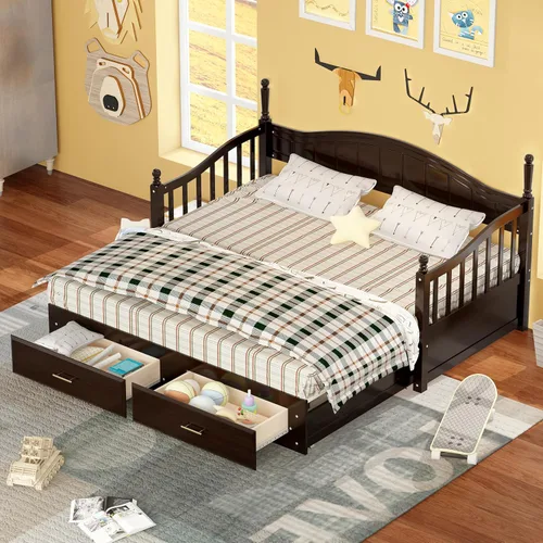 Harper & Bright Designs Sofá cama individual de los años 80 y 90 con nido, base de cama extensible con 2 cajones de almacenamiento, cabecera Blanco