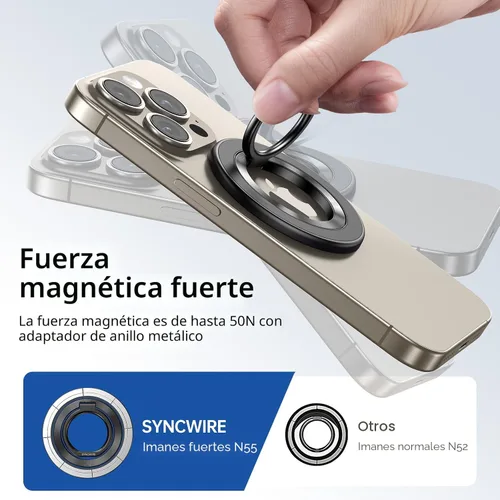 Miniatura 5 de SYNCWIRE - Soporte magnético con aro para MagSafe, rotación de 360 grados, agarre y soporte para teléfono, aro para dedo, doble imán, compatible