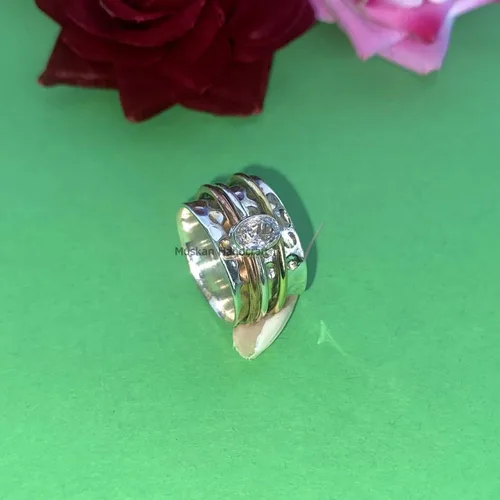 Miniatura 3 de Anillo giratorio hecho a mano de plata de ley 925 / anillo giratorio martillado / anillo giratorio de 3 tonos/anillo de banda bohemio/anillo