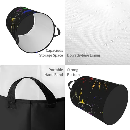 Miniatura 3 de Cesta redonda para ropa sucia con temática de videojuegos, cesta de almacenamiento para juguetes, organizador de ropa, para el hogar, baño, Juego #02