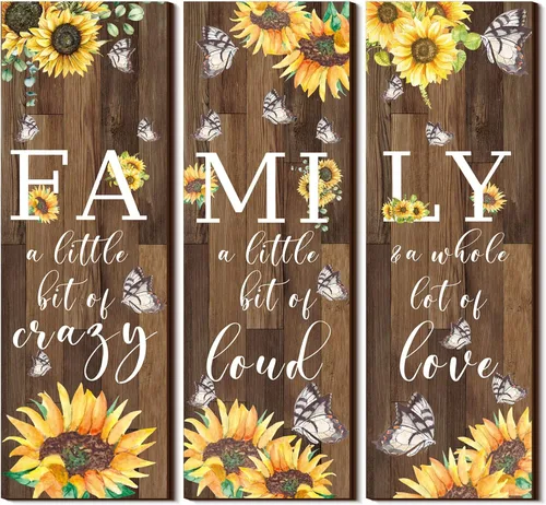 Yookeer 3 piezas de girasol inspirador decoración de pared para cocina, girasol, mariposa, regalo de pared, decoración de pared familiar de madera