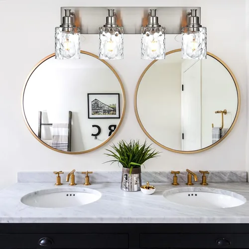 Miniatura 5 de BONLICHT Dispositivo de iluminación para tocador de baño con 4 luces, aplique de pared industrial de níquel cepillado con pantalla de vidrio