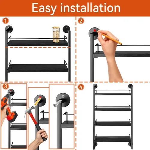 Miniatura 5 de IBUYKE Soporte de pared para especias, organizador de condimentos colgante de 4 niveles, estante de especias para pared para hasta 50 tarros