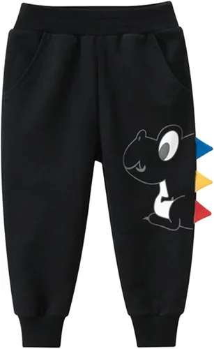 Miniatura 6 de GFQLONG Paquete de 2 pantalones deportivos de dinosaurio de algodón para niños pequeños, pantalones deportivos de dibujos animados para niños
