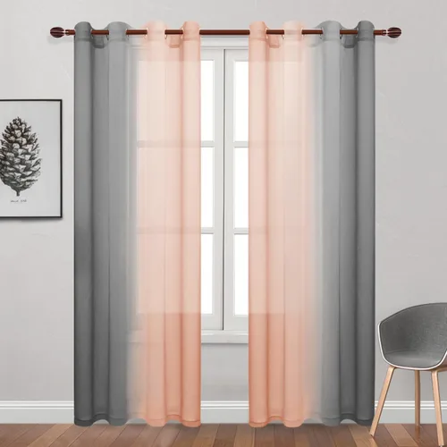 Miniatura 19 de DWCN Cortinas Transparentes de Lino Sintético Negro Degradado Ombré - Cortinas Semi Transparentes de Gasa con Ojales en la Parte Superior