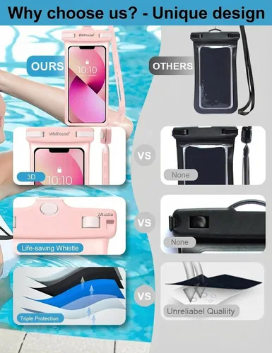 Miniatura 6 de wellhouse Bolsa impermeable para teléfono, funda impermeable para teléfono para iPhone 16, 15, 14, 13, 12 Pro Max, XS, Samsung, IPX8 Bolsa seca