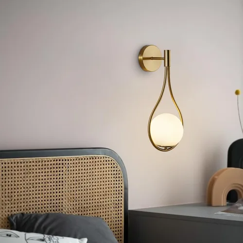 Miniatura 7 de Lámpara de pared de cristal dorada de mediados de siglo, moderna lámpara de pared con acabado de latón antiguo, lámpara de pared de mesita de noche