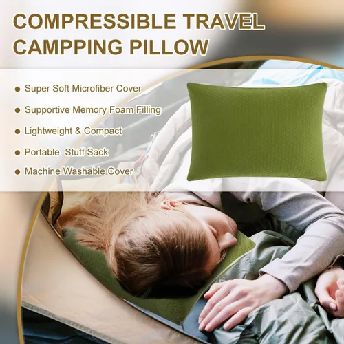 Miniatura 2 de Almohada de viaje de espuma viscoelástica Ivellow - Compacta, ligera, transpirable y hipoalergénica - Adultos y niños - Camping, senderismo, viajes