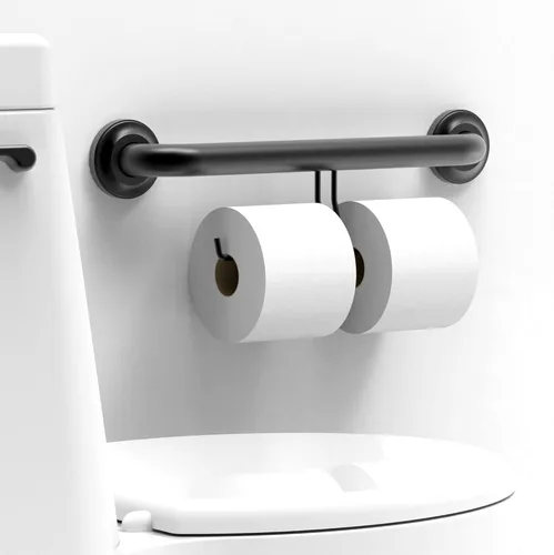 Miniatura 2 de Barra de agarre compatible con ADA con soporte para papel higiénico (2 megarrollos), soporte de peso de 500 libras, 1-1/4 x 16 pulgadas para montaje