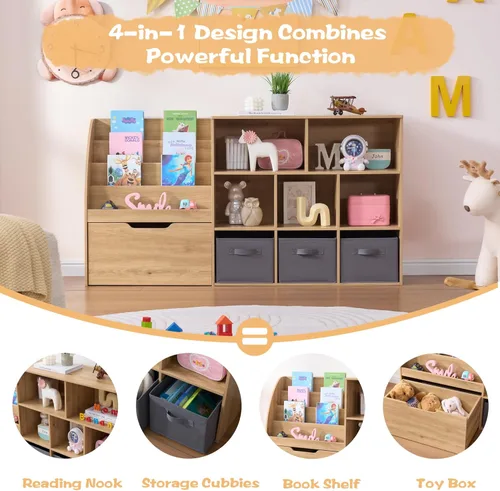 Miniatura 5 de Estantería Infantil y Almacenamiento de Juguetes Fatmok, Organizadores de Almacenamiento de Juguetes con Cajones Móviles y 3 Contenedores