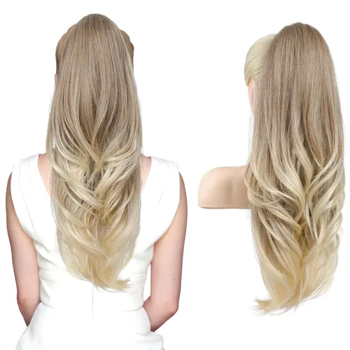 Miniatura 17 de SEIKEA Extensión de cola de caballo versátil con cordón, 26" de largo, cabello ondulado multicapa, clip para cola de caballo, extensiones de pelo