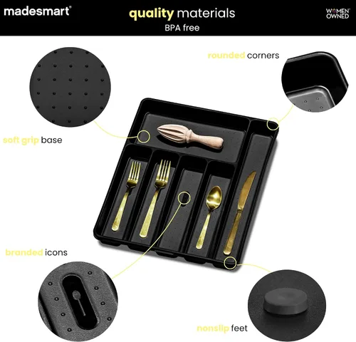 Miniatura 5 de madesmart Bandeja de cubiertos de alta calidad, organizador de cubiertos de 6 compartimentos para tenedores, cuchillos y cucharas, antideslizante