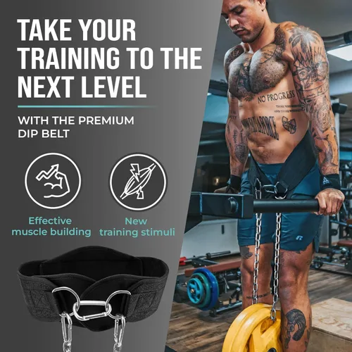 Miniatura 4 de PULLUP & DIP Cinturón de levantamiento de pesas para fortaleza adicional y construcción muscular, cinturón de peso con cadena de acero y 3