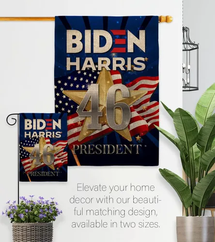 Miniatura 8 de Juego de banderas de jardín de arpillera con bandera de Biden Harris 46 para colgar en la pared, diseño patriótico, para el presidente demócrata