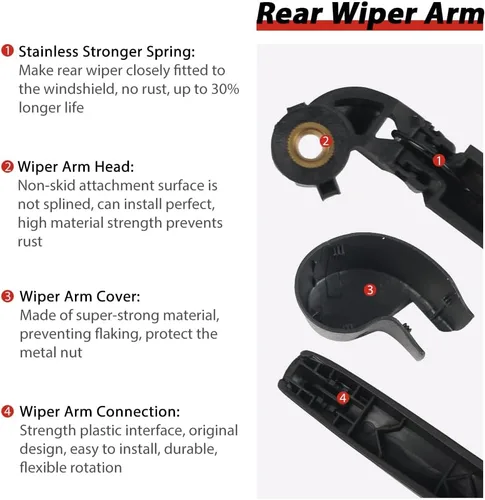 Miniatura 3 de Escobillas limpiaparabrisas traseras de repuesto de OTUAYAUTO para Audi Q3 2015-2024, conjunto de brazo y escobilla