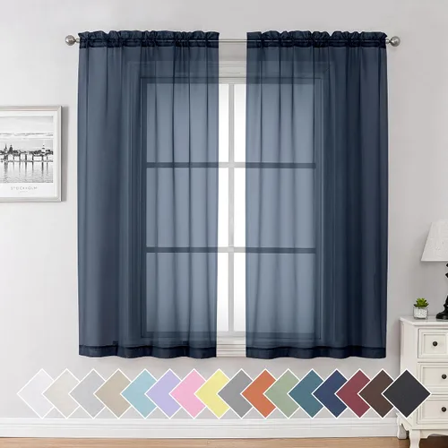Miniatura 25 de Aiyufeng 2 paneles de cenefa transparente negra de 14 pulgadas de largo, cortinas cortas negras transparentes para dormitorio, cortinas de cocina