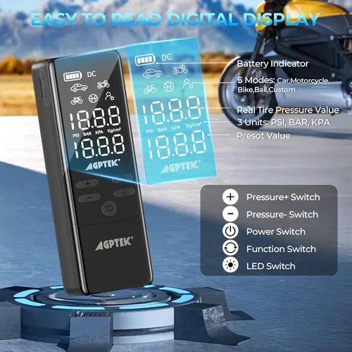 Miniatura 4 de Inflador de neumáticos, compresor de aire portátil, medidor de presión de neumáticos, bomba de aire eléctrica, pantalla LCD con luz LED