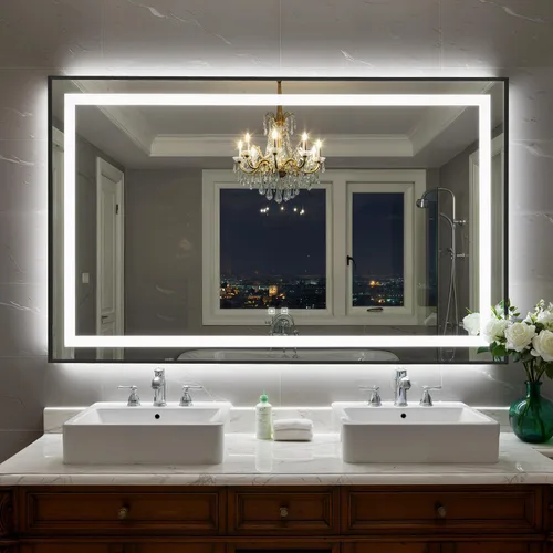 Miniatura 14 de Espejo de baño LED de 24 x 32 pulgadas con luces, espejo de tocador de baño con marco negro con luz frontal + retroiluminación para pared, vidrio