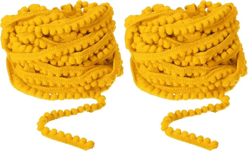 Miniatura 7 de uxcell 2 piezas de 10 yardas con flecos de pompones, accesorio de costura de cinta, manualidades para el hogar, cortina, ropa, decoración de Azul