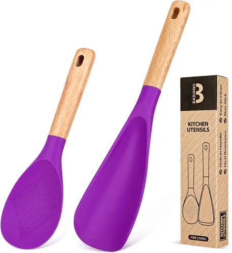 Miniatura 13 de Cuchara de cocina y cuchara de arroz para utensilios de cocina antiadherentes, ideal para cocinar y servir silicona mate resistente sin BPA, cuchara
