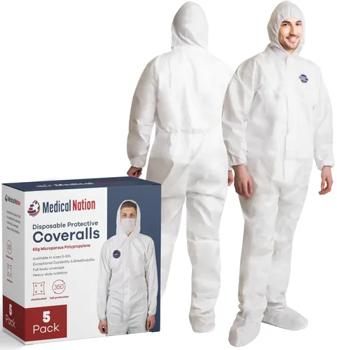 Miniatura 15 de Medical Nation Overoles de Material Peligrosos Desechables Pack de 25 Overoles Protectores con Capucha y Botas Adjuntas Overol de Pintura