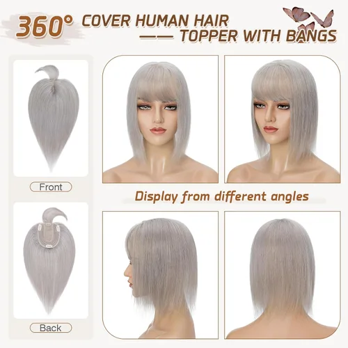 Miniatura 113 de Rich Choices Pelucas con topper de cabello para mujeres, cabello humano real 100% Remy, sin flequillo, para mujeres con adelgazamiento en la parte