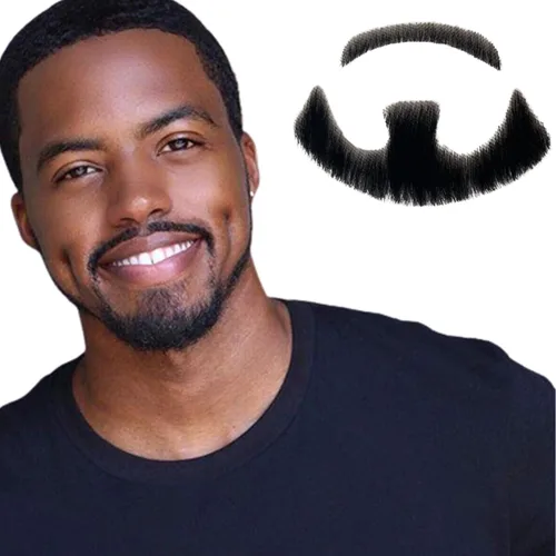 Miniatura 8 de Voloria Cabello humano con barba falsa, atado a mano, cabello facial de cabra negra, barbas falsas de encaje invisible para entretenimiento, drama