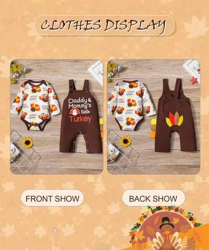 Miniatura 7 de My First Thanksgiving - Conjunto de 2 piezas para bebé, traje de pavo y overol con tirantes