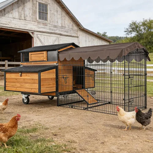 Miniatura 17 de Gallinero grande de metal con cubierta impermeable, jaula para aves de corral para caminar al aire libre con perca de gallo, corralito