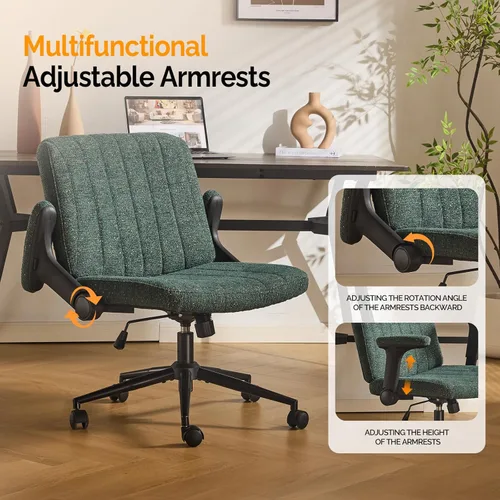 Miniatura 8 de VINGLI Silla cruzada con brazos abatibles ajustables, silla de patas cruzadas con ruedas, silla de oficina extra ancha, silla de escritorio